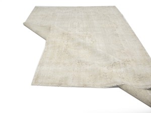 Antique Muted Beige Floral 7'9X11'6 Distressed Vintage Oriental Rug