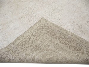Antique Muted Beige Floral 9'8X12'4 Distressed Vintage Oriental Rug