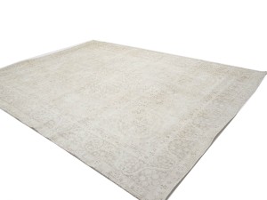 Antique Muted Beige Floral 9'8X12'4 Distressed Vintage Oriental Rug