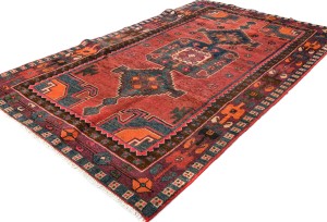 Vintage Rose Red Tribal 4X7 Hamedan Persian Rug