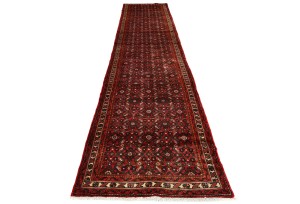 Vintage Red Tribal 2'9X12'5 Hossainabad Persian Runner Rug