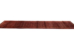Vintage Red Tribal 2'9X12'5 Hossainabad Persian Runner Rug