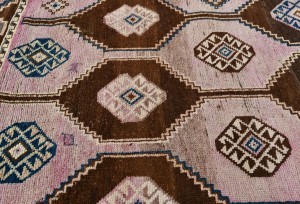 Semi Antique Muted Geometric 4X7 Distressed Vintage Oriental Rug