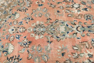 Antique Muted Rust Salmon Floral 9'5X12'3 Distressed Vintage Oriental Rug
