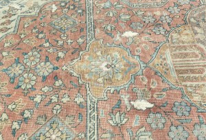 Antique Muted Floral 10X13 Distressed Vintage Oriental Rug