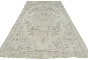 Antique Muted Beige Floral 5'3X8'8 Distressed Vintage Oriental Rug