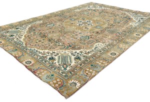 Semi Antique Muted Floral 7X10'5 Distressed Vintage Oriental Rug