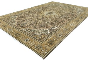 Semi Antique Muted Beige Floral 6'4X9'5 Distressed Vintage Oriental Rug