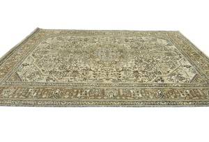 Semi Antique Muted Beige Floral 6'5X9'6 Distressed Vintage Oriental Rug