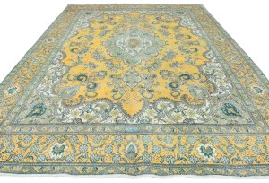 Semi Antique Muted Floral 10X12 Distressed Vintage Oriental Rug