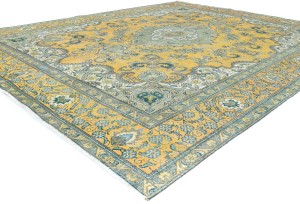 Semi Antique Muted Floral 10X12 Distressed Vintage Oriental Rug