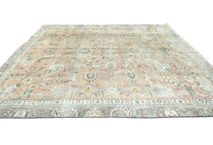 Semi Antique Muted Floral 8'2X8'9 Distressed Vintage Oriental Rug