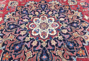 Antique Muted Red Floral 10X13 Distressed Vintage Oriental Rug