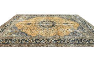 Antique Muted Floral 9'3X12'8 Distressed Vintage Oriental Rug