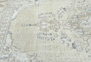 Muted Beige Antique Floral Traditional 7X9 Distressed Vintage Oriental Rug