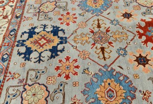 Gray Geometric Tribal 9X12 Kazak Heriz Serapi Oriental Rug