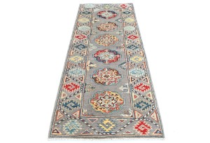 Gray Tribal Geometric 2X6 Kazak Pakistan Oriental Runner Rug