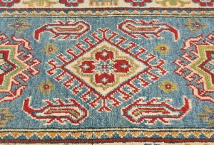 Blue Tribal Geometric 2X6'6 Kazak Pakistan Oriental Runner Rug
