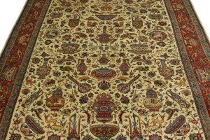Semi Antique Cream Pictorial 10X14 Tabriz Persian Rug