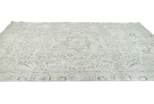 Antique Muted Beige Floral 6X10 Distressed Vintage Oriental Rug