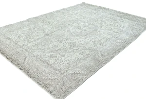 Antique Muted Beige Floral 6X9 Distressed Vintage Oriental Rug