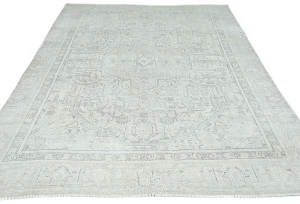 Antique Muted Beige Floral 7X10 Distressed Vintage Oriental Rug