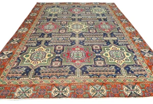 Semi Antique Dark Purple-navy Geometric 9X12 Traditional Oriental Rug