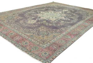 Semi Antique Muted Plum Floral 10X13 Distressed Vintage Oriental Rug