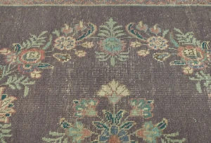 Semi Antique Muted Plum Floral 10X13 Distressed Vintage Oriental Rug