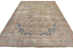 Semi Antique Muted Brown Floral 6X9 Distressed Vintage Oriental Rug