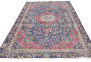 Semi Antique Muted Dark Purple Floral 6X9 Distressed Vintage Oriental Rug