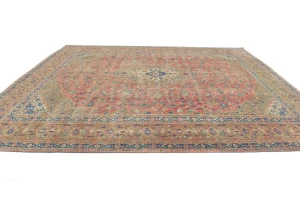 Semi Antique Muted Red Floral 9'6X12'7 Distressed Vintage Oriental Rug