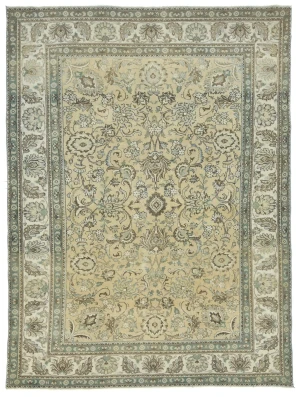 Semi Antique Muted Beige Floral 8X11 Distressed Vintage Oriental Rug
