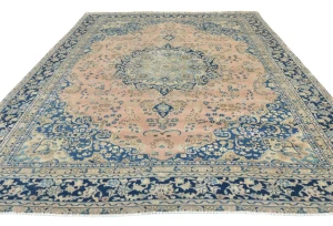 Semi Antique Muted Light Salmon Floral 9X12 Distressed Vintage Oriental Rug