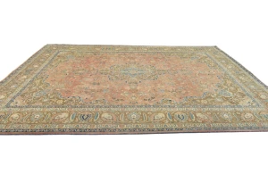 Semi Antique Muted Coral Floral 10X13 Distressed Vintage Oriental Rug