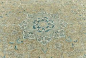 Semi Antique Muted Khaki Floral 7X10 Distressed Vintage Oriental Rug