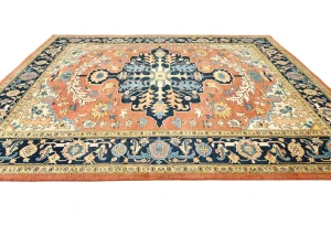 Navy Geometric Tribal 9X12 Heriz Serapi Oriental Rug