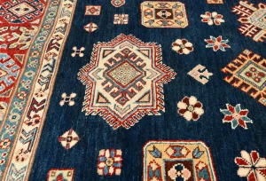 Navy Tribal Geometric 8X10 Kazak Pakistan Oriental Rug