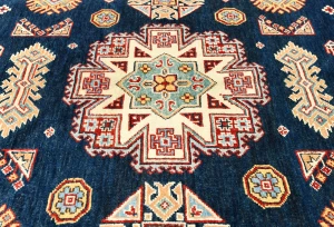Dark Navy Tribal Geometric 6X9 Kazak Pakistan Rug