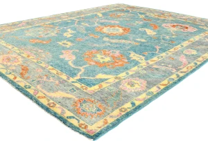 Muted Blue Floral 8X10 Oushak Chobi Oriental Rug