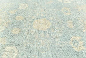 Muted Blue Floral 8X10 Oushak Distressed Oriental Rug