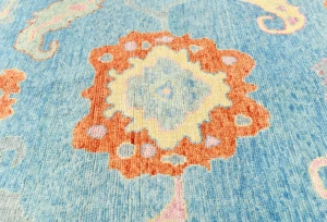 Muted Blue Floral Transitional 10X14 Oushak Oriental Rug