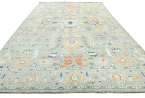 Muted Blue-gray Floral 9X12 Oushak Oriental Rug