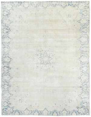 Antique Muted Beige Floral 8X11 Distressed Vintage Oriental Rug