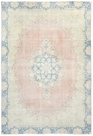 Antique Muted Rust Floral 8X12 Distressed Vintage Oriental Rug