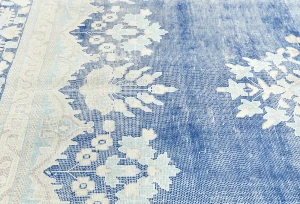 Antique Muted Blue Floral 10X12 Distressed Vintage Oriental Rug