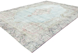 Muted Light Blue Floral 8X11 Distressed Vintage Oriental Rug