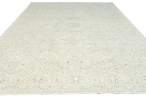 Antique Muted Beige Floral 10X13 Distressed Vintage Oriental Rug