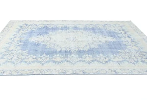 Antique Muted Blue Floral 8X11 Distressed Vintage Oriental Rug