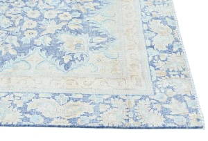 Antique Muted Blue Floral 8X11 Distressed Vintage Oriental Rug